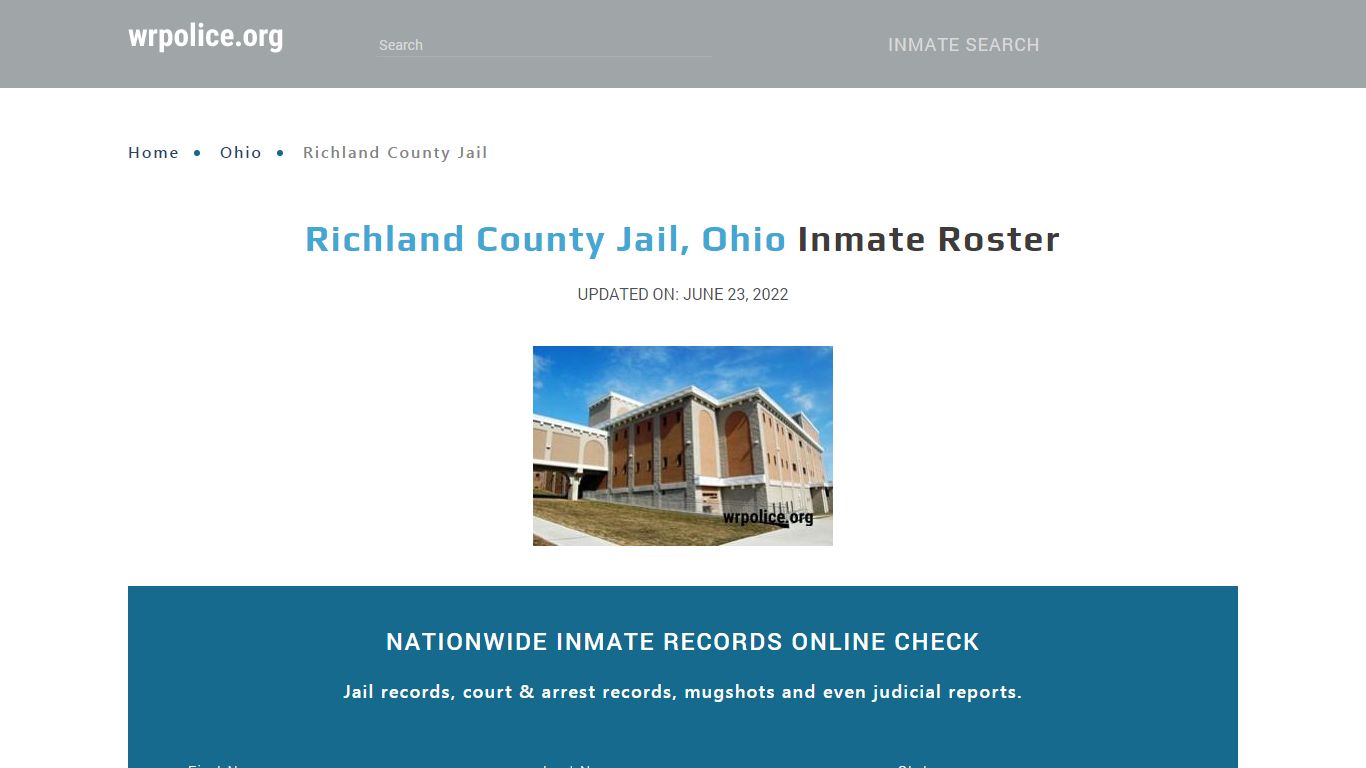 Richland County Jail, Ohio - Inmate Locator - wrpolice.org